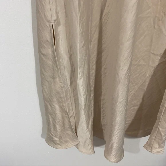 Loft NWT Small Champagne Beige Satin Silky Slip Midi Dress Draped Neck‎ - Picture 8 of 14